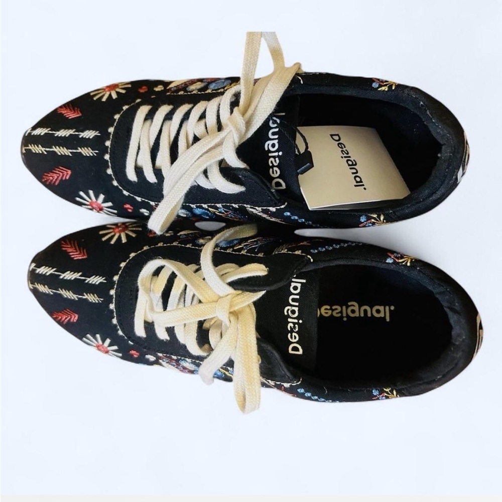 Desigual Black Sneakers with Multicolor Embroidery (New with Box) - Picture 6 of 8